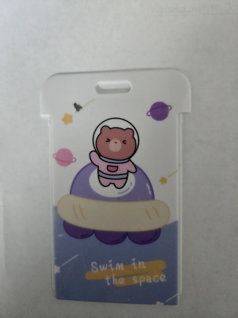 Cute Pink Bear Space Phone Card Holder - White With No Land Yard